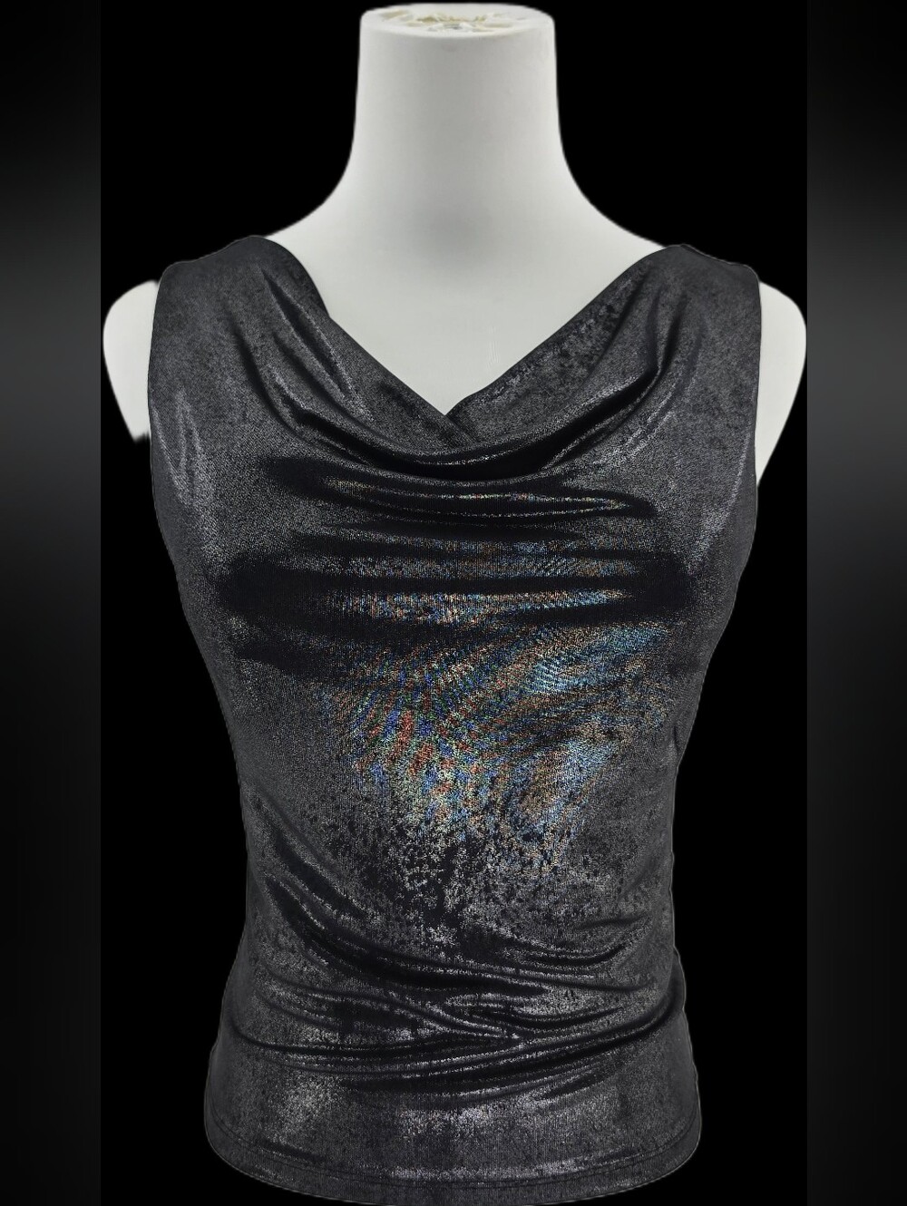 Draped Cowl Neck Women's Top n Shimmering Black